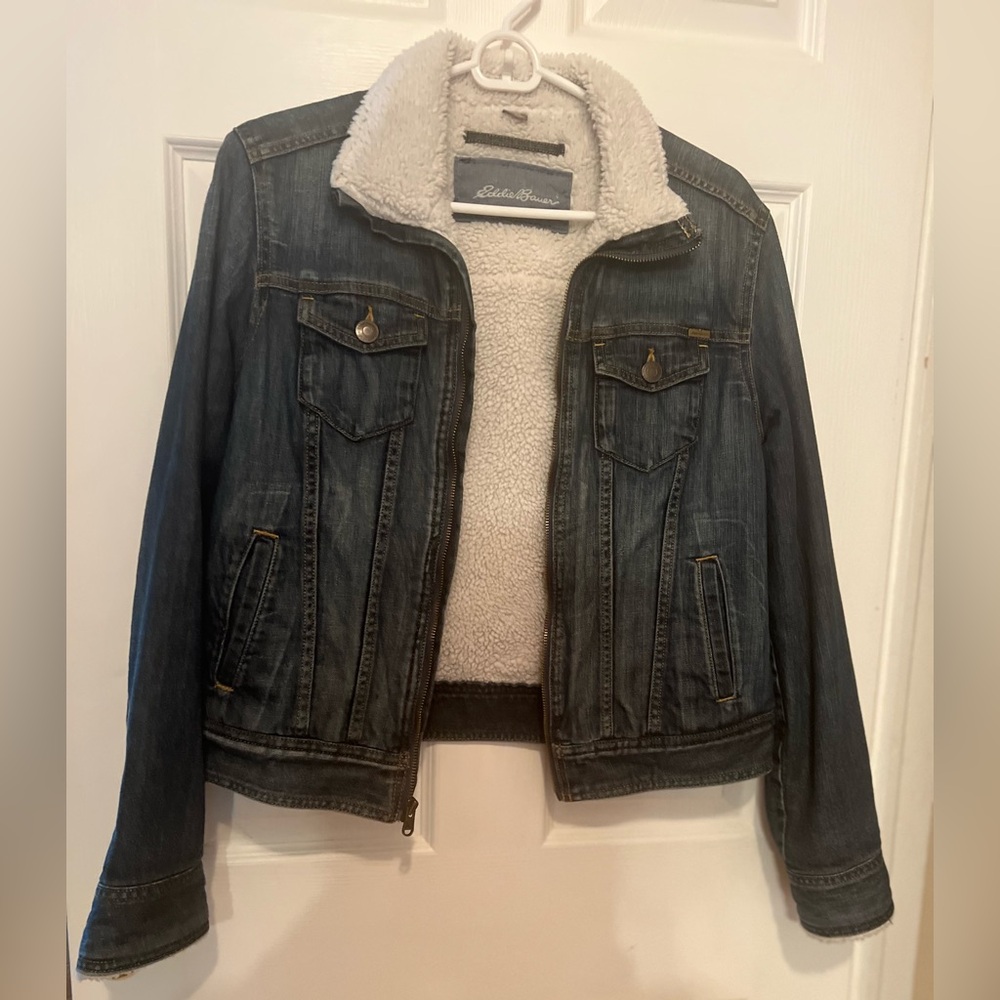 Eddie Bauer Denim Blue Jacket with White Sherpa